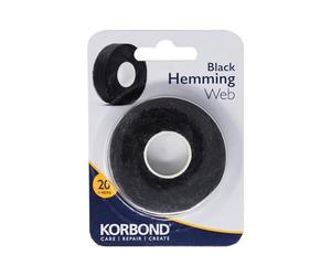 KORBOND Hemming Web - Nastro adesivo termoadesivo, 20 m x 2 cm, non richiede cuciture, colore: nero