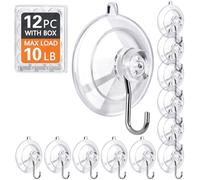 KORCCI Confezione da 12 ganci a ventosa, resistenti, trasparenti, riutilizzabili e rimovibili, 4,5 kg, con gancio in acciaio inox, per bagno, doccia, finestra, cucina, piastrelle