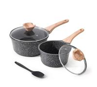 Kordisen Set Casseruole con Coperchio, 16cm+20cm, Pentola Antiaderente in Granito, Beccuccio Versatore, Induzione Multifunzionale, Senza PFOA/PFOS