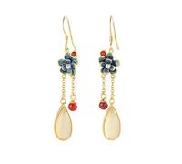Korean Costume Earrings 925 Women's Ethnic Cloisonne Earrings Nephrite White Jade Pendant Earrings
