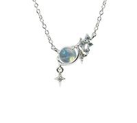 Korean S925 Necklace Women's Star Clavicle Chain Versatile Moonstone Necklace Moonstone
