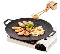 Korean Style Iron BBQ Grill Pan | Non-Stick Multi-Griddle For Induction Cooker, Gas Stove, Charcoal, Outdoor Camping | Portable Plate With Brush, Gloves & Food Holder