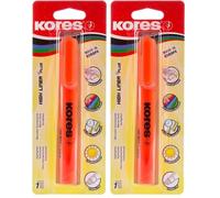 Kores -High Liner Plus: Evidenziatore a Penna Arancione Fluorescente, Punta a Scalpello con Inchiostro a Base d'Acqua, Ideali per la Scuola e per l'Ufficio, Confezione da 2