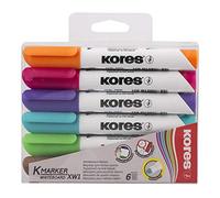 Kores - K-Marker XW1: Pennarello a Punta Rotonda per Lavagna Bianca, Inchiostro Pulibile a Secco e Inodore, Ideale per la Scuola e l'Ufficio, Set di 6 Colori Assortiti