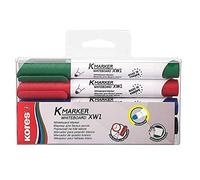 Kores - K-Marker XW1: Pennarello a Punta Rotonda per Lavagna Bianca, Inchiostro Pulibile a Secco e Inodore, Ideale per la Scuola e l'Ufficio, Set di 4 Colori Assortiti