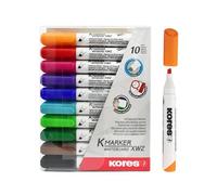 Kores - K-Marker XW2: Pennarello per Lavagna Bianca con Punta a Scalpello, inchiostro pulibile a secco e Inodore, Ideale per la Scuola e l'Ufficio, Set di 10 Colori Assortiti