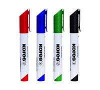 Kores - K-Marker XW2: Pennarello per Lavagna Bianca con Punta a Scalpello, inchiostro pulibile a secco e Inodore, Ideale per la Scuola e l'Ufficio, Set di 4 Colori Assortiti