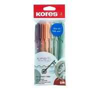 Kores - K0R-M: Penne a sfera con inchiostro semi-gel BLU dal design vintage, punta media da 1 mm per scrittura scorrevole, forma ergonomica triangolare, confezione da 6