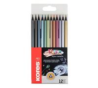 Kores - Kolores Style Metallic: 12 Matite Colorate in Legno Nero per Bambini, Principianti e Adulti, Tonalità Metalliche per Carta Kraft, Bianca e Scura, Set da 12 Colori Metallizzati Assortiti