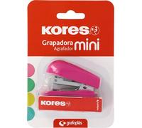 Kores - Mini cucitrice Fucsia + 1000 graffette 24/6, compatibile con 26/6, capacità 12 fogli carta 80g, 6x4,5x3cm, distanza pinzatura 17mm, ideale come materiale da ufficio, perfetto per astuccio