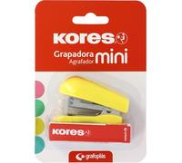 Kores - Mini cucitrice gialla + 1000 graffette 24/6, compatibile con 26/6, capacità 12 fogli carta 80g, 6x4,5x3cm, distanza graffatura 17mm, ideale come materiale da ufficio, perfetto per astuccio