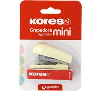 Kores - Mini cucitrice giallo morbido + 1000 graffette 24/6, compatibile con 26/6, dimensioni compatte 6 x 4,5 x 3 cm, capacità 12 fogli carta 80 g, distanza pinzata 17 mm, ideale come forniture per