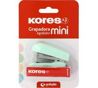 Kores - Mini cucitrice Mint Soft + 1000 graffette 24/6, compatibile con 26/6, capacità 12 fogli carta 80g, 6x4,5x3cm, distanza pinzatura 17mm, ideale come materiale da ufficio, perfetto per astuccio