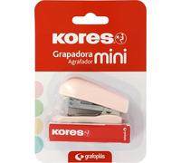 Kores - Mini cucitrice rosa soft + 1000 graffette 24/6, compatibile con 26/6, capacità 12 fogli carta 80g, 6x4,5x3cm, distanza pinzatura 17mm, ideale come materiale da ufficio, perfetto per astuccio
