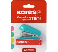 Kores - Mini cucitrice turchese + 1000 graffette 24/6, compatibile con 26/6, capacità 12 fogli carta 80g, 6x4,5x3cm, distanza graffatura 17mm, ideale come materiale da ufficio, perfetto per astuccio