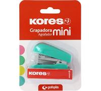 Kores - Mini pinzatrice verde menta + 1000 graffette 24/6, compatibile con 26/6, dimensioni compatte 6 x 4,5 x 3 cm, capacità 12 fogli carta 80 g, ideale come materiale da ufficio, perfetto per