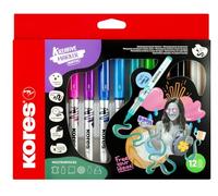 Kores - Pennarelli acrilici Kreative (inchiostro liquido) in blister - Punta a pennello - Alta coprenza e colori vivaci - Flusso d’inchiostro immediato - Confezione da 12