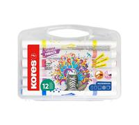 Kores - Set di Kreative Marker Pennarelli Acrilici Duo Tip con 12 colori - Punta a Pennello e Punta Conica per Carta, Legno, Vetro, Tela, Pietra, Tessuto, Ceramica - DIY Creativo, Senza Agitare