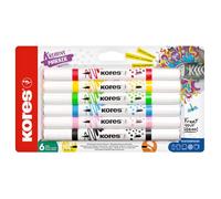 Kores - Set di Kreative Marker Pennarelli Acrilici Duo Tip con 6 colori - Punta a Pennello e Punta Conica per Carta, Legno, Vetro, Tela, Pietra, Tessuto, Ceramica -DIY Creativo, Senza Agitare-6 Pezzi