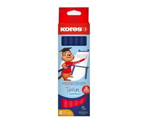 Kores - Twin Jumbo: Matita Bicolore Rosso e Blu per Bambini e Studenti, Mina Leggera e Forma Ergonomica Triangolare, Confezione da 6 Pezzi