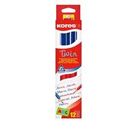 Kores - Twin: Matita Bicolore Rosso e Blu per Bambini e Studenti, Mina Leggera e Forma Ergonomica Triangolare, Confezione da 12 Pezzi