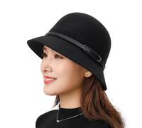 KorhLeoh Cappello da Donna a Bombetta, Cappello da Pescatore Lana Nera, Cappello da 1920 Vintage Invernale Caldo