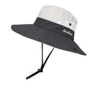 KorhLeoh Cappello da sole da donna protezione UV Mesh tesa larga spiaggia pesca cappello con foro coda di cavallo, Beige e grigio., Taglia unica