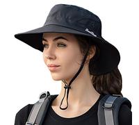 KorhLeoh Cappello da Sole per Donna Protezione UV Cappello da Pesca a Tesa Larga Cappello Estivo da Spiaggia a Coda di Cavallo Safari Booney Bucket Hat (56-58cm, Nero)