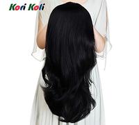 Kori Koli Parrucca ondulata da 24 pollici a 3/4 mezza parrucca lunga sintetica per capelli neri senza cappuccio parrucche extension per capelli da donna 210 g (12 #)