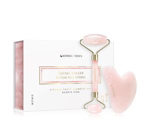 KORIKA Tools Face Roller & Gua Sha rullo per massaggi per il viso e attrezzi per i massaggi Quartz Pink