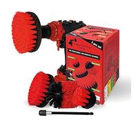 Kornely™ Spazzola Premium per Trapano-Rigida, Rossa, Set 5 Pezzi. Spazzola di Pulizia Professionale. Non Graffia le Superfici. Per Garage, Piastrelle, Pietra, Camino e Pulizia dei Cerchioni dell'Auto