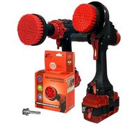 Kornely Spazzola professionale 2 in 1 per trapano e smerigliatrice angolare, rigida, 10 cm, rossa, antigraffio, per la pulizia di mattoni, tosaerba, ruote auto, piastrelle per piscine e scafi delle