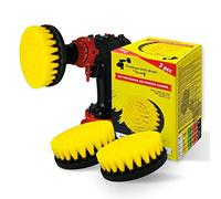 Kornely Spazzola Trapano Premium, Morbida Set 3pz, Giallo, Bagno & Multiuso | 10x piu efficiente, antigraffio, setole a doppia densita; piastrelle, box doccia, bagno, cucina; gambo esagonale 8mm