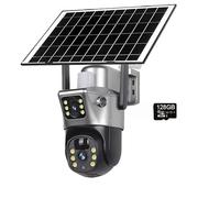 KOROBIE Telecamera di sicurezza, Telecamera solare WiFi 4K 4MP con doppio obiettivo e schermo, telecamere CCTV rilevamento umano PIR, visione notturna, di sorveglianza a batteria(WiFi Cam 128GB Card)