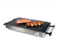Korona 46100 - Barbecue da tavolo in vetro, 2 in 1, 800 Watt, alloggiamento in acciaio inox, regolabile da 50 a 240 °C, superficie grill in ceramica tedesca SCHOTT
