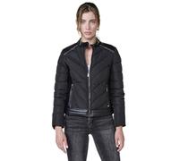 Koroshi Giacca biker da donna in effetto pelle nera, trapuntata, con collo mao, cerniere metalliche e dettagli sulle spalle, colore NERO, taglia XS