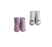KorrbO 2 Paia di Scarpine Antiscivolo Neonati Bambini per Primi Passi Calzini Antiscivolo Bambina Pantofole Morbide Neonate Bambine da 0-2 Anni, Viola Grigio, 6-12 Mesi