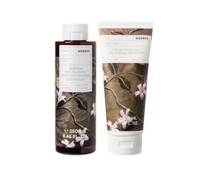 KORRES JASMINE, set regalo per la cura del corpo, in gel doccia da 250 ml e latte per corpo da 200 ml, per uomo e donna, con profumo di gelsomino, vegano