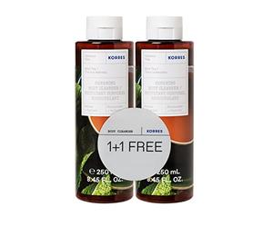 KORRES MINT TEA 1+1 - Set gel doccia rivitalizzante con aloe vera attiva, dermatologicamente testato e vegano, 2 x 250 ml