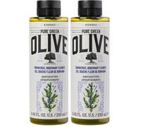 KORRES OLIVE ROSEMARY FLOWER gel doccia per donne e uomini, mantiene la pelle idratata e deterge delicatamente, con olio extravergine di oliva e profumo di rosmarino, vegano, 250 ml (Confezione da 2)