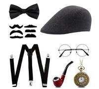 Korsaot 7 Pezzi Accessori Anni 20 per Uom, Accessori per Cosplay Carnevale, Accessori da Uomo per Natale Carnevale Festa, con Cappello Occhiali Baffi Papillon Altro