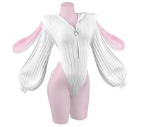 KORURACLUB Cosplay Costume da Coniglietta Sexy (set da 3 pezzi) Lingerie Cosplay per Donne Costumi da Animale Tuta da Coniglietta (Bianco, L-2XL)