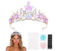 KorViSHOW Set corona sirena, accessori conchiglia oro viola | Sirena Cosplay Set di Capelli Corona, Stella Marina Shell Corona, Glitter Gel Corpo, Strass Adesivi, Clip per Capelli