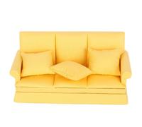 KOSDFOGE Doll House Mini Sofa with 3pcs Pillow Highly Simulation Modeling Living Room Furniture Wooden Decoration Accessories (Giallo)