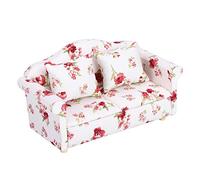KOSDFOGE Dollhouse Accessories Flower Pattern Mini Furniture Double Sofa Toy for 1/12 Scale Dollhouse Mini Double Sofa Wood Cloth #1#2 13.5 * 6.3 * 6.6cm (Grandi grappoli di fiori)