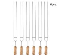 KOSDFOGE Stainless Steel BBQ Roast Needle Skewers Forks Sharp Durable U Shaped Wooden Handle for Outdoor Picnic