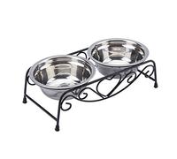 KOSDFOGE Stainless Steel Double Dog Cat Food Water Bowls Feeder Dishes Shelf Stand for Cat Puppy Size 5.1 Inch Black 10.2 Inch 5.5 Inch 3.3 Inch
