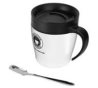 KOSDFOGE Stainless Steel Insulated Coffee Mug Water Cup Spoon Lid Office Travel White Black Golden Rose Gold Silver 330ml 10 * 7.5cm (White)