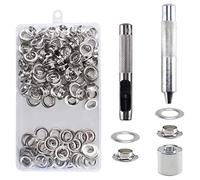KOSHIFU 100Pz Occhiello Strumento Kit 10mm Set di Occhielli Grommet Rondelle con Strumenti di Installazione Occhiellatrice per Teloni Borse Scarpe Abbigliamento Argento