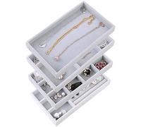 KOSHIFU 4 Pezzi Organizer Gioielli Vassoi per Gioielli Collane Organizzatore Gioielli da Cassetto Portagioielli Set Organizer Gioielli in Velluto Grigio per Orecchini Braccialetti Collane Anelli